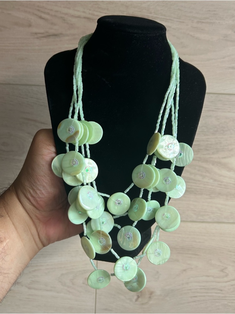 Mother of Pearl Shell Disc Multi Strand Necklace